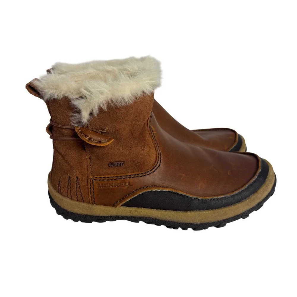 Merrell M Select DRY Brown Leather Suede Faux Fur Waterproof Boots  Womens 7.5